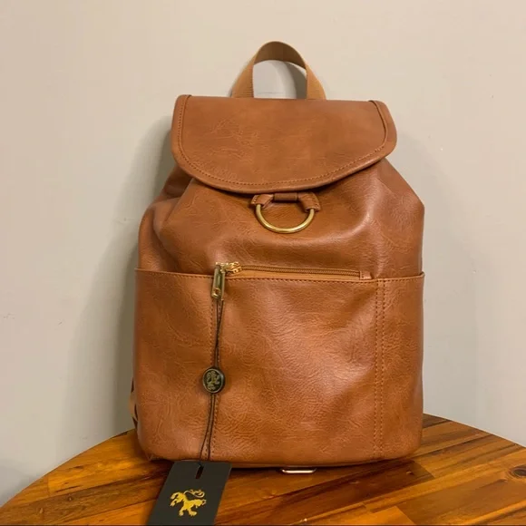 NWT Cognac Faux Leather Backpack - Picture 2 of 13